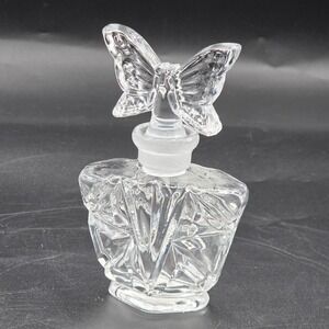 Vintage Perfume Bottle‎ Clear Butterfly Stopper 24% Lead Crystal 4" Tall